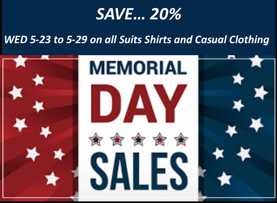 Memorial day sale! Bucco Couture Custom clothing of distinction