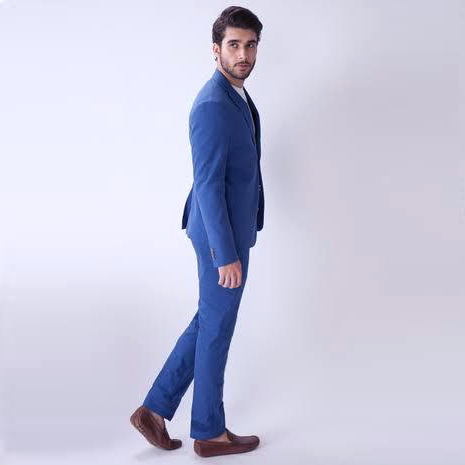 Blue Suit with brown loafer