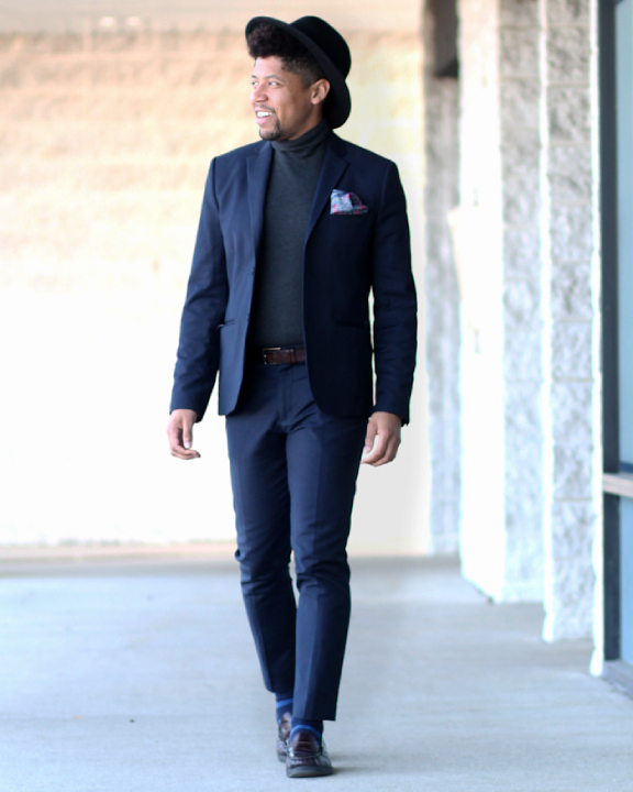 Turtleneck with contrast pocket square blazer