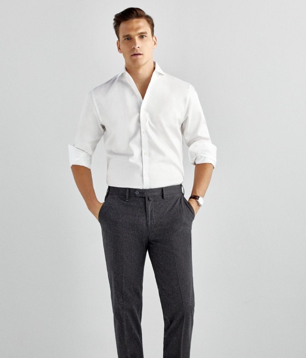 Grey Pants with White Shirt and Suspenders | Hockerty