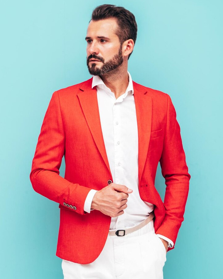 An eye-catching hot red blazer for spring-summer transition