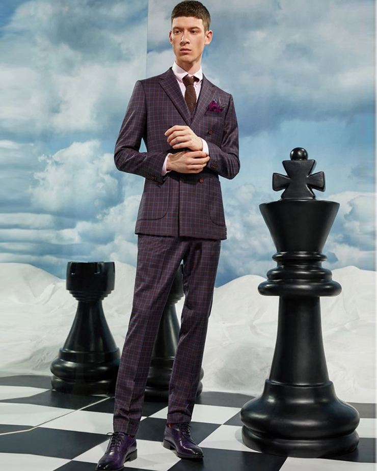 A burgundy formal suit for fall