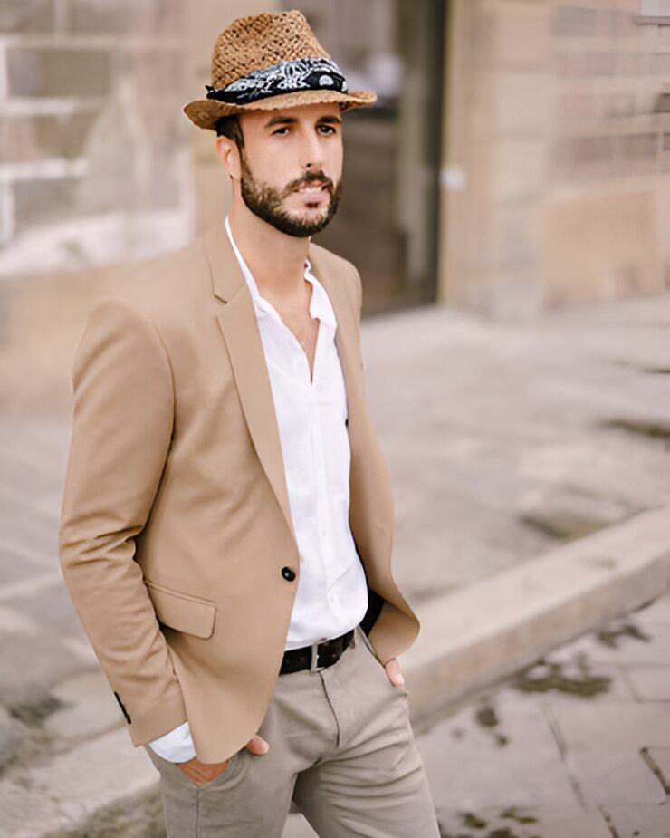 An earthy feel casual suit for early spring